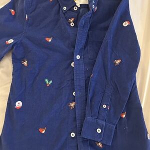Kids Blue Corduroy Shirt with Festive Embroidery